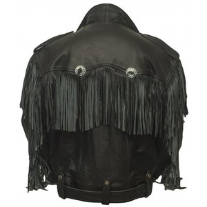 Chaqueta de Cuero Estilo Western con Flecos, Hecha en Pakistán, para Hombre, Negra, Estilo Vaquero/Motociclista, con Borlas Largas, Detalles de Conchos y Cinturón - Product Image 4