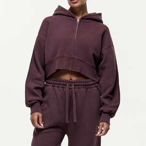 เสื้อฮู้ดครอปแขนยาวแบบมีซิปสำหรับผู้หญิง ขายส่งตามสั่ง - Product Image 1