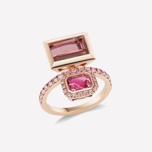 Rose <b>Gold</b> <b>Cocktail</b> <b>Ring</b> With Octagon Cut Morganite And Pave Pink Diamonds Geometric Luxury Women's Party Jewelry - Product Image 1
