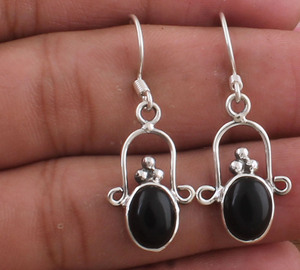 925 Silver High Quality Natural Black <b>Onyx</b> Drop <b>Earrings</b> Vintage Antique Finish Handmade Luxury Jewelry for Anniversary Party - Product Image 1