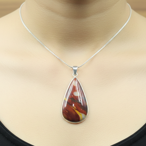 Pendentif en jaspe mookaite naturel en forme de larme, argent sterling 925, plaqué or rose et or jaune, fait main, bijoux bohèmes, cadeau unisexe - Product Image 2