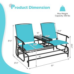 Canapé à bascule pour deux personnes avec table en verre trempé - Glisse silencieuse, structure en acier robuste - Idéal pour la terrasse et le jardin - Product Image 5