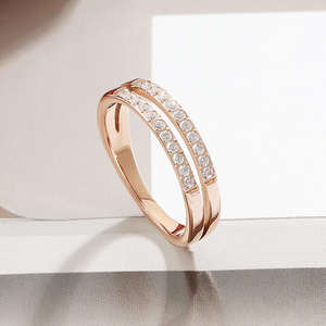 Bague de fiançailles délicate à deux rangs de zircone cubique pour femme, en argent sterling 925, sertie à griffes, tendance, pour mariage, anniversaire, fête - Product Image 3