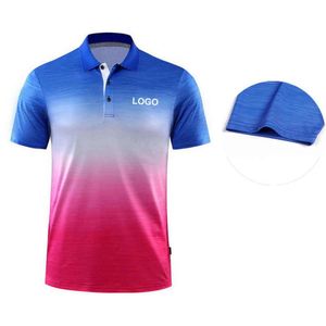<b>Men's</b> Gradient Color Short Sleeve Polo Shirt Regular Fit Casual Knitted Quick Dry <b>Top</b> with Logo Front - Product Image 2