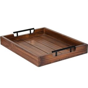 Bandeja de Servicio Contemporánea de Madera con Asas Metálicas para Té, Café, Bocadillos y Desayuno, Plato de Servicio Moderno para Hogares y Cafeterías - Product Image 2