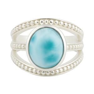 Anillo Unisex Elegante con Bisel Hecho a Mano en Plata de Ley 925 con Piedra Preciosa Ovalada de Larimar Natural - Product Image 1