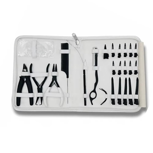 Professional Stainless Steel All-in-One Hair Extension <b>Beading</b> Tools <b>Kit</b> Pliers Loop Needles Customized Leather Pouch - Product Image 4