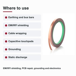 TECHINSTRO เทปทองแดงนำไฟฟ้า 12 มม. x 15 ม. พร้อมกาวนำไฟฟ้าสำหรับป้องกัน EMI ซ่อมแซม PCB สายดิน CFT-0012 - Product Image 3