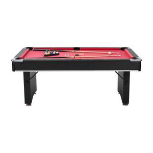 Ensemble de table de billard portable de 6 pieds pour usage familial, salle de loisirs, divertissement, comprend des boules, un support pour les queues, une craie, une brosse, un tissu noir et rouge - Product Image 1