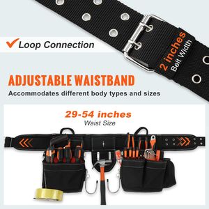 Cintura Porta Attrezzi da Uomo in Nylon 1250D con 34 Tasche e Bretelle, Taglia Regolabile 29-54 Pollici - Product Image 4