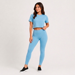 Custom Women's Gym <b>Crop</b> <b>Top</b> and Training Leggings Set Breathable Spandex Skinny Fit Pockets OEM ODM Private Label Wholesale - Product Image 1