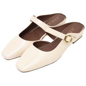 Ann'S <b>Pointed</b> <b>Toe</b> Backless Loafers Mary Jane <b>Mule</b> Shoes Low Heel Slip on Arch Support Beige Flats - Product Image 1
