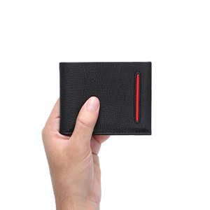 Portefeuille bifold pour homme de haute qualité avec blocage RFID, porte-cartes court, broderie, logo personnalisé, cuir véritable noir, vente en gros - Product Image 1