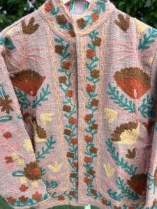 Chaqueta Bomber de Algodón con Bordado Floral TNT para Mujer, Otoño/Primavera, Color Melocotón Empolvado/Rosa Pálido (Tela Base) Marrón - Product Image 6