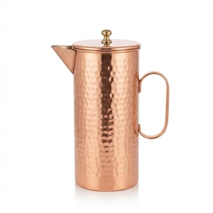 Handcrafted Pure Copper Water Pitcher with Lid Antique Hammered Design Copper <b>Jug</b> for Home Hotel and Restaurant Serving - Product Image 1