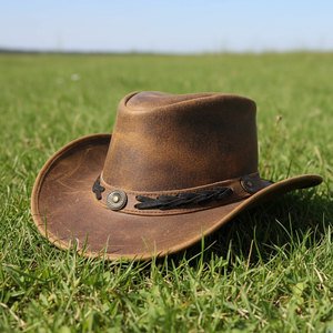 Nuevos Sombreros de Vaquero de Cuero Genuino Unisex Casuales Personalizados - Secado Rápido, Transpirables, Cómodos, Ajustables, para Viajes al Aire Libre, Talla 52-54 cm - Product Image 1
