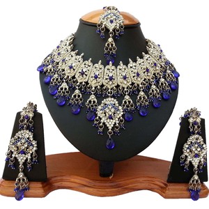 Vintage <b>Silver</b> Plated Crystal <b>Necklace</b> <b>Set</b> With Blue Water Drop Rhinestones Women's Wedding Bridal Jewelry - Product Image 1