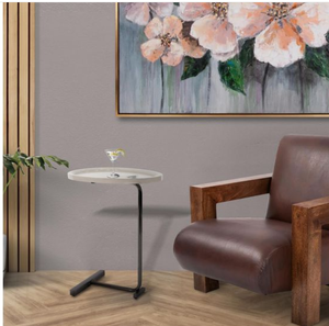 Mesa de Centro Redonda, Mesa Auxiliar, Diseño Moderno Minimalista con Marco Metálico, Ligera y Fácil de Limpiar, Mueble para Sala de Estar - Product Image 1