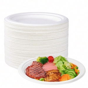 Assiettes durables compatibles micro-ondes pour la préparation des repas et la restauration, 9 pouces, en bagasse, formes rondes, pour événements, aliments chauds et froids - Product Image 1