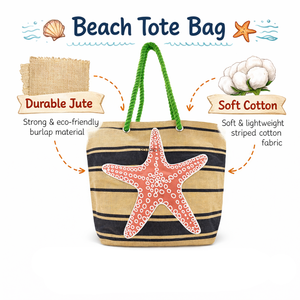 Eco-Friendly Jute Tote <b>Bag</b> with Starfish Print & Green Rope Handles | <b>Large</b> Durable Shoulder <b>Bag</b> for <b>Beach</b> Travel Shopping Use - Product Image 5