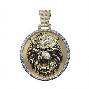 Colgante Cabeza de León Chapado en Oro de 18K, Aleación de Zinc con Diamantes de Imitación, Estilo Hiphop para Hombre, Joyería Temática Animal - Product Image 1