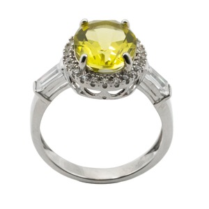 Luxury Yellow <b>Citrine</b> Color Oval Gemstone <b>Ring</b> in 925 Sterling Silver Rhodium Plated CZ Halo Design for Women - Product Image 3