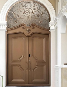 Royal Luxury Traditional Steel Entry Door with Geometric Glass Panels Arched Design <b>Swing</b> Style Exterior Use Finished Surface - Product Image 3