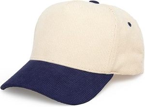 Casquette de baseball en velours côtelé bicolore avec logo personnalisé, 5 panneaux, crème et bleu marine, style vintage, casquette de sport de haute qualité, casquettes trucker vierges en velours côtelé - Product Image 5