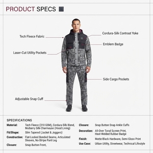 Ensemble de survêtement homme personnalisé en molleton technique 310 GSM, doublure soyeuse, coupe ajustée, à capuche, couleur unie, streetwear automne/hiver - Product Image 5