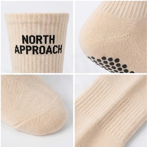 NORTH APPROACH Crew Socks Beige Letter Pattern Cotton Breathable Adult Spring Casual Socks - Product Image 4