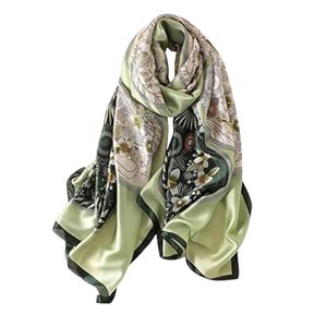 Écharpe carrée en soie imprimée florale pour femme, légère, style classique, toutes saisons, usage quotidien, bordure verte - Product Image 3