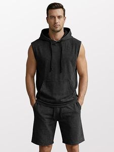 Sudadera con Capucha sin Mangas para Hombre, Color Negro, 100% Poliéster, Forro Polar, Estilo Casual, para Invierno, Corte Regular, Diseño con Bolsillos, Cierre Rápido - Product Image 2