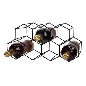 Portabottiglie Moderno per 9 Vini in Metallo Nero e Acciaio Inossidabile con Legno di Quercia Massiccio e Vetro per Tavolo o Bancone - Product Image 3