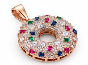 Collar con colgante de donut chapado en oro rosa, circonita cúbica, joyería de latón estilo Hip Hop para regalo de fiesta - Product Image 2
