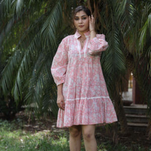 Robe d'été décontractée en coton imprimé indien Hand Block pour femmes Style Boho avec taille naturelle Robe courte - Product Image 2