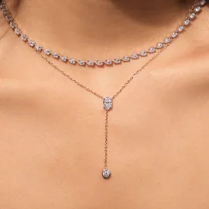 Nuevo Diseño de Collar con Doble Dije de Diamantes en Forma de Y, Collar con Colgante de Diamantes, Estilo Estético para Mujer - Product Image 4