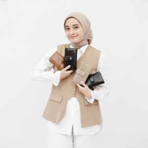 กระเป๋าใส่บัตรเครดิตกันขโมยแฟชั่น ขายส่ง กระเป๋าใส่บัตรธุรกิจแบบพกพา กระเป๋าพู่ห้อยเรียบง่าย กระเป๋าใส่เหรียญซิปคู่ PU - Product Image 1