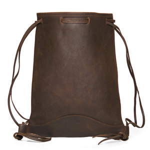 <b>Leather</b> Drawstring <b>Backpack</b> Brown Unisex Gym Bag Vintage Travel Daypack - Product Image 6