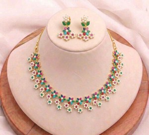 Multicolor Stone Pearl <b>Necklace</b> Set Indian Bridal Wedding Jewelry Traditional Ethnic <b>Statement</b> <b>Necklace</b> Earrings - Product Image 3
