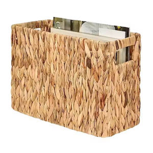 <b>Rectangular</b> wall-mounted <b>basket</b> for magazines and books, woven from natural water hyacinth, for storing household items. - Product Image 4