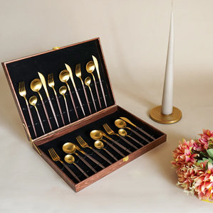 Brass Cutlery Spoon Flatware <b>Sets</b> With <b>Black</b> Box Packing Gifts for Kitchenware and Restaurants Partyware Spoon - Product Image 4