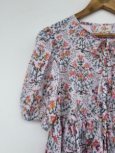 Blusa de Algodón a Rayas Multicolor para Mujer, con Cuello Redondo, Mangas Abullonadas, Cinturón, Tejido de Punto, Estilo Bohemio, Corte Corto y Holgado - Product Image 3