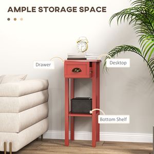 Set di 2 tavolini rossi a 2 livelli con cassetto e ripiano, tavolini da tè quadrati in legno per soggiorno e corridoio - Product Image 4