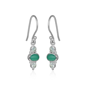 925 Sterling <b>Silver</b> Green Onyx & Topaz Oval <b>Drop</b> <b>Earrings</b> Handmade Gemstone Dangle Hook <b>Earrings</b> for Women - Product Image 5