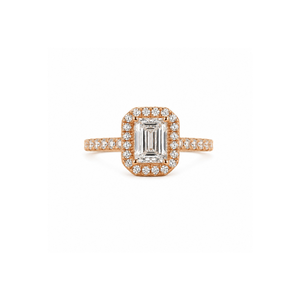 Bague de fiançailles en or 14 carats avec halo de diamants de laboratoire taille émeraude |   Bague de mariage en diamant pour femme |   Bijoux de Mariée Élégants en Cadeau - Product Image 1