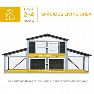 Cage à lapins en bois d'extérieur de 89 pouces avec toit résistant aux intempéries, double enclos et plateau amovible pour cochon d'Inde, cage pour animaux de compagnie d'intérieur et d'extérieur - Product Image 5