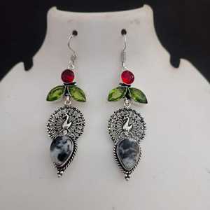 Boucles d'oreilles en jaspe buffle, grenat et péridot, en argent sterling 925, bijoux faits à la main, cadeau pour femme, anniversaire, luxe - Product Image 2