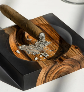 Plateau à cendrier en bois massif de forme carrée moderne, Joint en résine transparente avec Logo, accessoire de fumage d'intérieur et d'extérieur Portable - Product Image 4