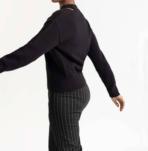 Pull décontracté à col rond en laine et viscose tricoté pour femme, à manches longues, rayé, avec fermeture à points ouverts, OEM - Product Image 6