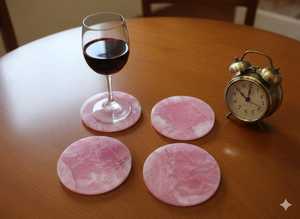 Ensemble de sous-verres en marbre rose, sous-verres ronds en pierre, style bohème, accessoire alimentaire sûr pour les fêtes et les cadeaux - Product Image 2